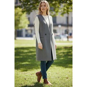 Grey Wool Blend Double Breasted Duster Vest Zara Size M